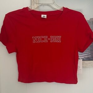 NWT Size Medium Red Bling Nice-Ish Crop Top